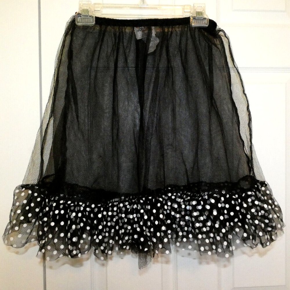 Black Net Skirt Costume White Polka dots Dance, Halloween, Party, Child size L